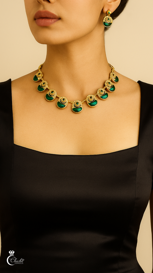 Emerald Glow Necklace & Earring Set – Elegant Green Stone Jewelry
